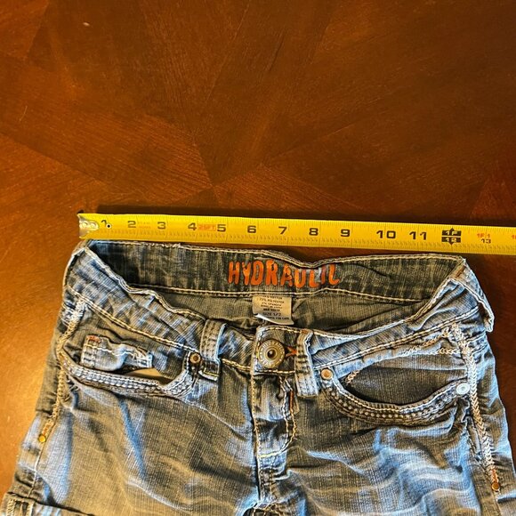 Hydraulic Womens Distressed Denim Shorts Size 1/2  Embroidered Back Pockets - Picture 5 of 8